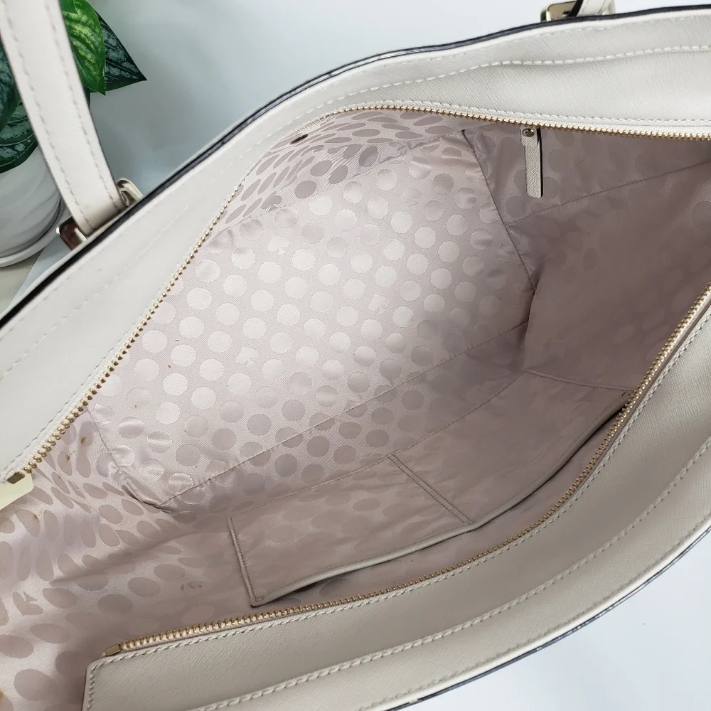 Kate Spade HUGE Cream Leather Tote Travel Bag Luggage Nuetral Normcore 19 x 11